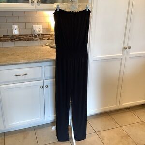 Black Jumpsuit Lightweight Wide Leg Size Large Strapless by Grass Collection